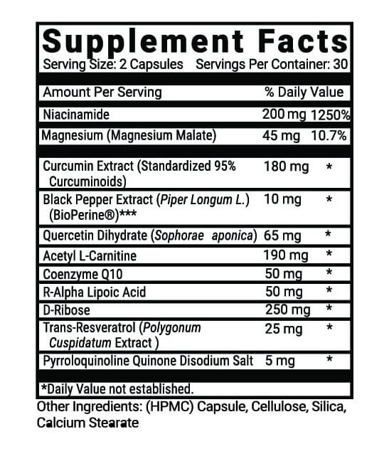 Advanced Mitochondrial Formula supplement facts label